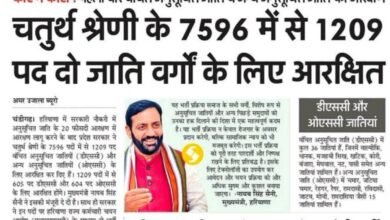 Haryana government's big decision: Out of 7596 Class IV posts, 1209 are reserved for SCs and other disadvantaged classes